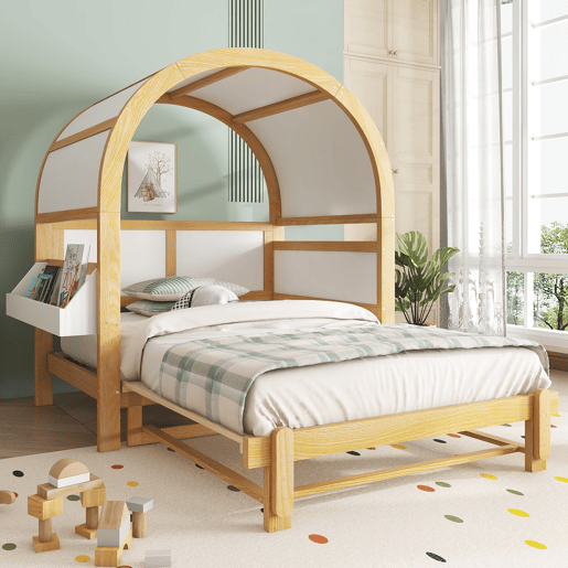 Cama infantil 140x200 - extensÃvel com cama extra e teto arqueado - branconatural Cama infantil 140x200 - extensÃvel com cama extra e teto arqueado - branconatural