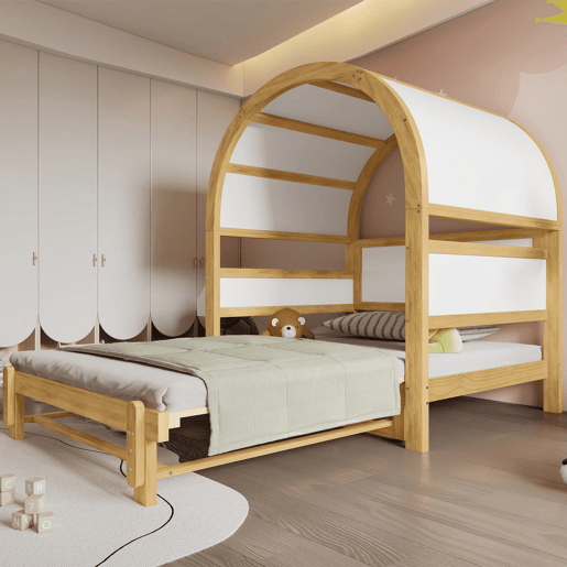 Cama infantil 140x200 - extensÃvel com cama extra e teto arqueado - branconatural Cama infantil 140x200 - extensÃvel com cama extra e teto arqueado - branconatural