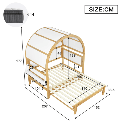 Cama infantil 140x200 - extensÃvel com cama extra e teto arqueado - branconatural Cama infantil 140x200 - extensÃvel com cama extra e teto arqueado - branconatural
