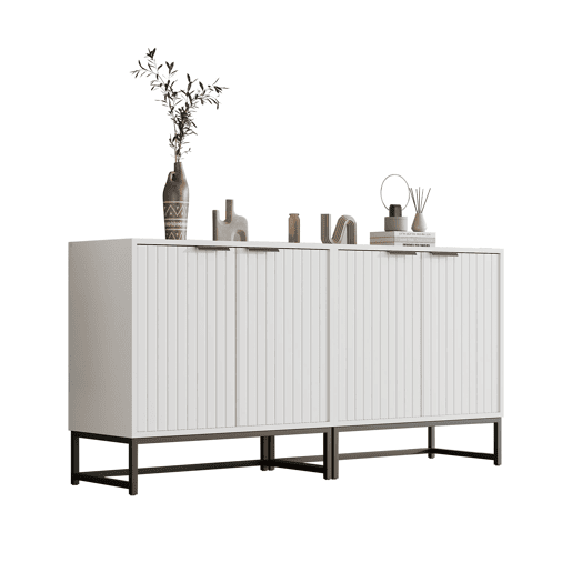 Aparador 160x40x80 cm - 2 portas, metal, pernas com estrutura - Branco