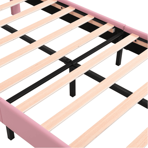 Cama infantil estofada 90x200 - Cabeceira em forma de coroa e borda anticolisão - Rosa+Branco