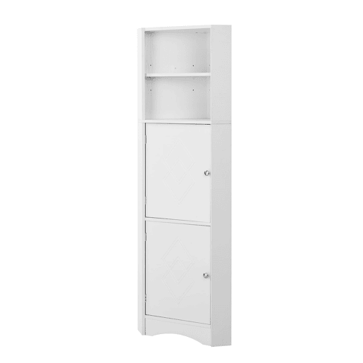 Armário de casa de banho 36,5 x 36,5 x 155 cm - Móvel de canto com prateleiras e compartimento ajustável - Branco