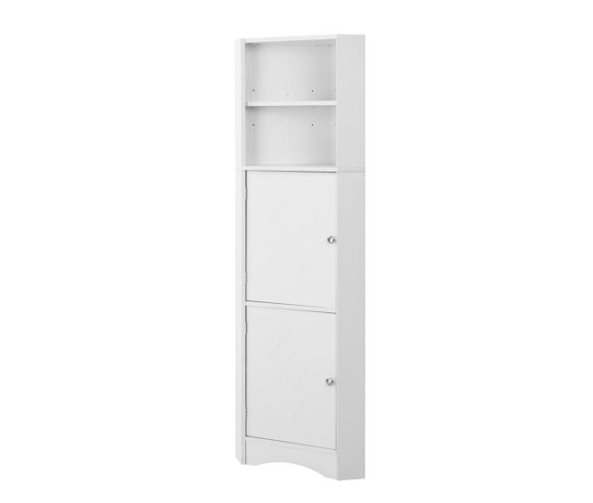 Armario de baño 36.5x36.5x155 cm - mueble de esquina con estantes y compartimento ajustable - blanco