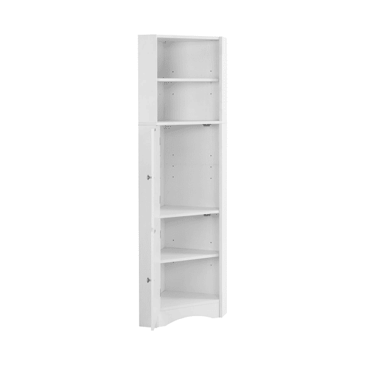 Armário de casa de banho 36,5 x 36,5 x 155 cm - Móvel de canto com prateleiras e compartimento ajustável - Branco