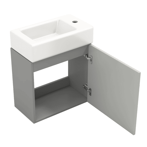 Móvel de casa de banho com lavatório 46 cm - Coluna suspensa, pequena, cinzenta e branca Móvel de casa de banho com lavatório 46 cm - Coluna suspensa, pequena, cinzenta e branca