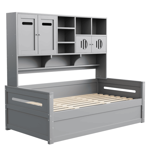 Sofá-cama de madeira 90x200 cm - Multifuncional com arrumação, cama hidráulica, cinzento Sofá-cama de madeira 90x200 cm - Multifuncional com arrumação, cama hidráulica, cinzento
