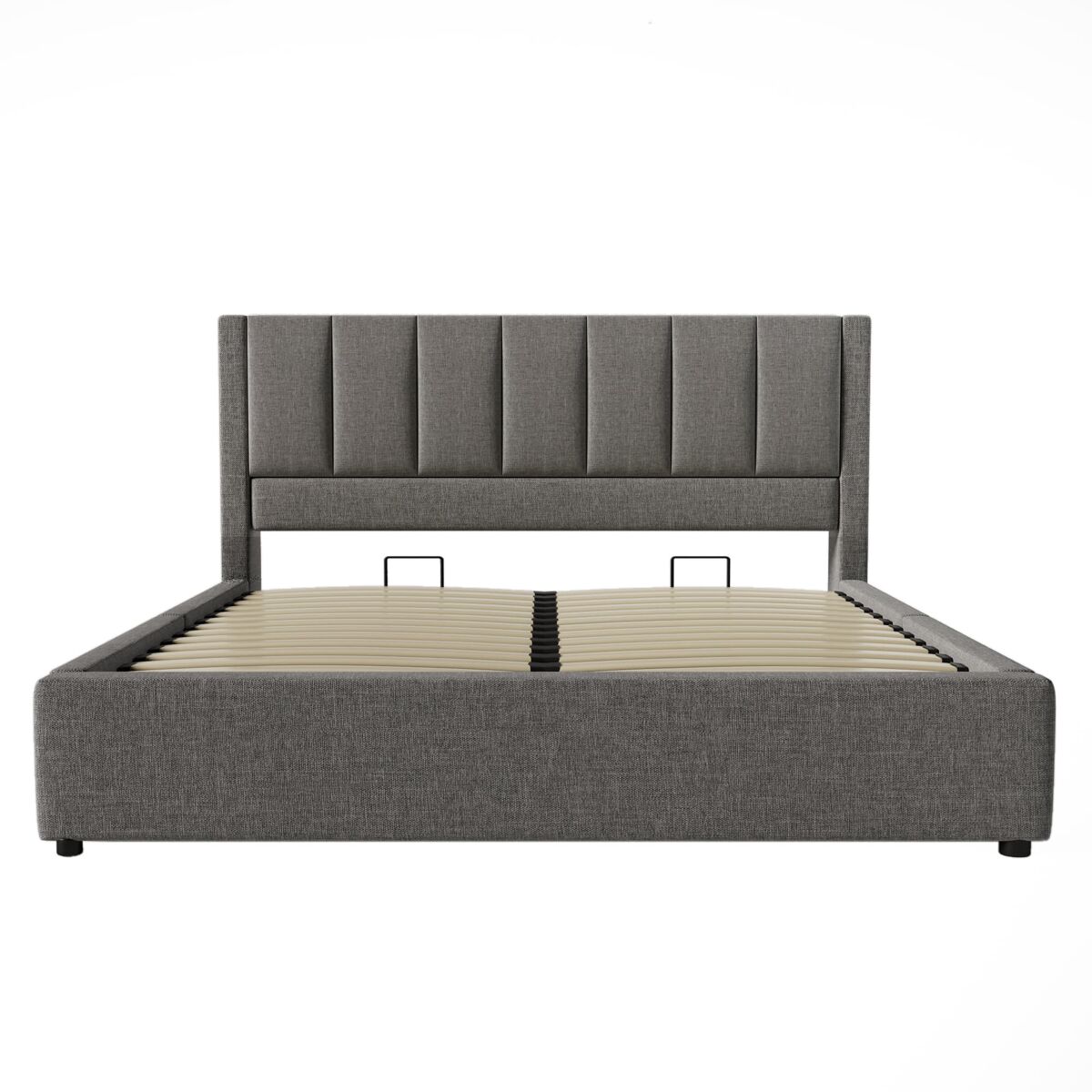 Cama tapizada 140x200 cm - con almacenamiento, soporte para bebida y estación de carga - gris