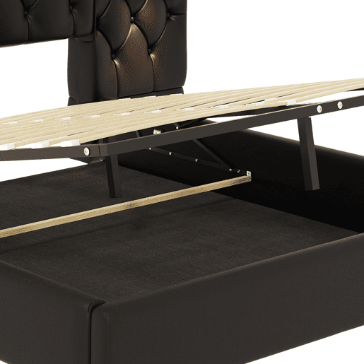 Cama estofada 180x200 cm - com luz LED, USB, armazenamento hidráulico, cabeceira longa - Preto