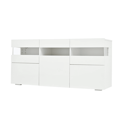 Aparador 140x40,5x66,5 cm - 3 portas, com LED, 7 prateleiras, branco