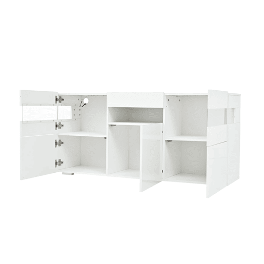 Aparador 140x40,5x66,5 cm - 3 portas, com LED, 7 prateleiras, branco