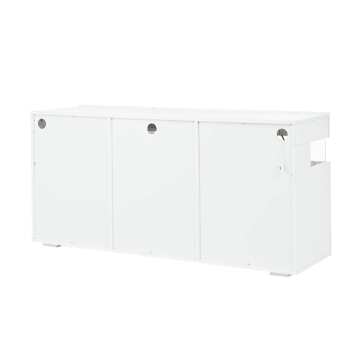 Aparador 140x40,5x66,5 cm - 3 portas, com LED, 7 prateleiras, branco