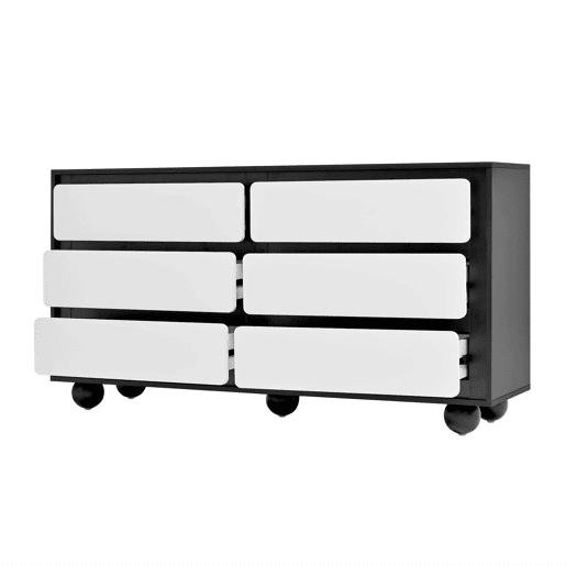 Cômoda 140x38x74,5 cm - Com seis gavetas, design moderno - Branco e preto