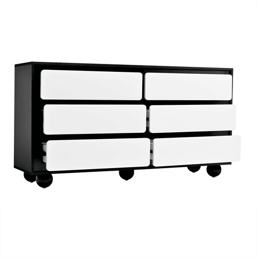 Cômoda 140x38x74,5 cm - Com seis gavetas, design moderno - Branco e preto