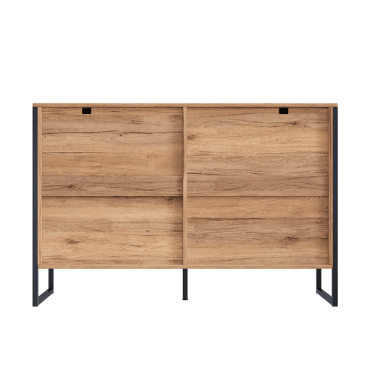 Aparador e cómoda 120x40x85 cm - Combinação de preto e madeira natural, portas elevadas - Preto, Natural Aparador e cómoda 120x40x85 cm - Combinação de preto e madeira natural, portas elevadas - Preto, Natural