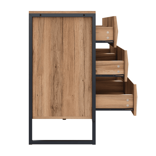Aparador e cómoda 120x40x85 cm - Combinação de preto e madeira natural, portas elevadas - Preto, Natural Aparador e cómoda 120x40x85 cm - Combinação de preto e madeira natural, portas elevadas - Preto, Natural