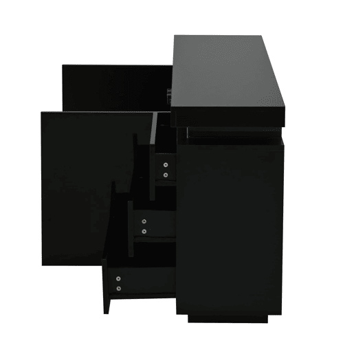 Aparador 140x35x72,5 cm - 2 portas, 3 gavetas, alto brilho, LED, sem puxadores - Preto