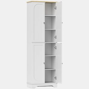 HOMCOM Armário de Cozinha Armário Alto de Cozinha Móvel Auxiliar de Cozinha com 4 Portas e Prateleiras Ajustáveis para Sala de Jantar 60x30x183 cm Branco