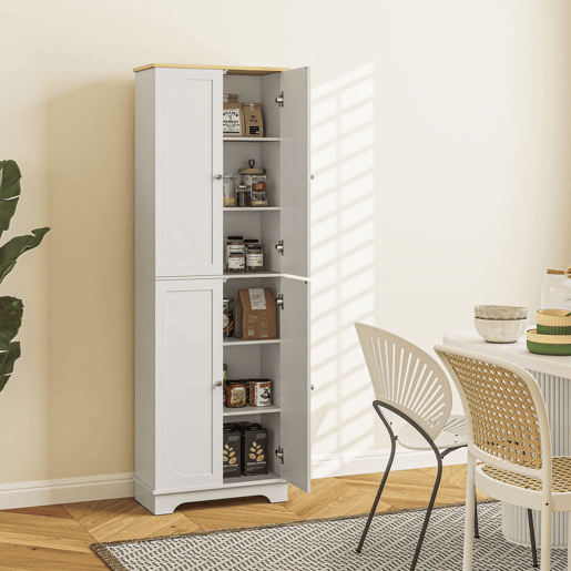 HOMCOM Armário de Cozinha Armário Alto de Cozinha Móvel Auxiliar de Cozinha com 4 Portas e Prateleiras Ajustáveis para Sala de Jantar 60x30x183 cm Branco HOMCOM Armário de Cozinha Armário Alto de Cozinha Móvel Auxiliar de Cozinha com 4 Portas e Prateleiras Ajustáveis para Sala de Jantar 60x30x183 cm Branco