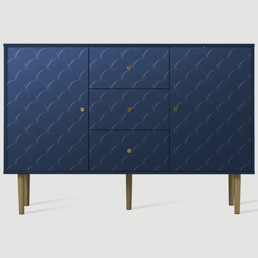Aparador 120x40x83 cm - 2 portas, 3 gavetas, prateleira ajustável - Azul marinho