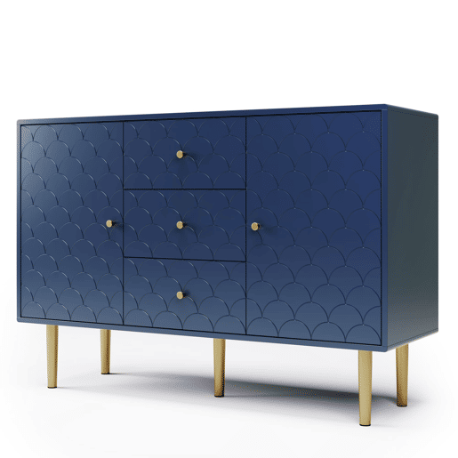 Aparador 120x40x83 cm - 2 portas, 3 gavetas, prateleira ajustável - Azul marinho