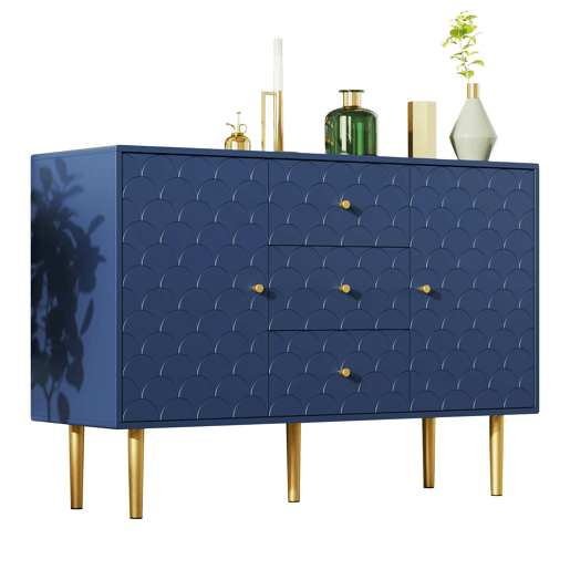 Aparador 120x40x83 cm - 2 portas, 3 gavetas, prateleira ajustável - Azul marinho