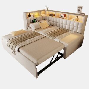 Cama gavetão de linho 90x200 cm com luz led,bege