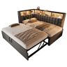 Cama gavetão de linho 90x200 cm com luz led,cinza