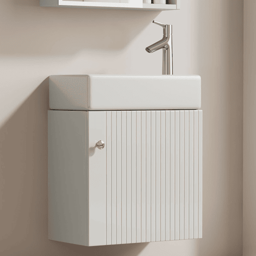 Móvel de casa de banho com lavatório e armário suspenso 46 cm - Móvel de casa de banho pequeno - Branco