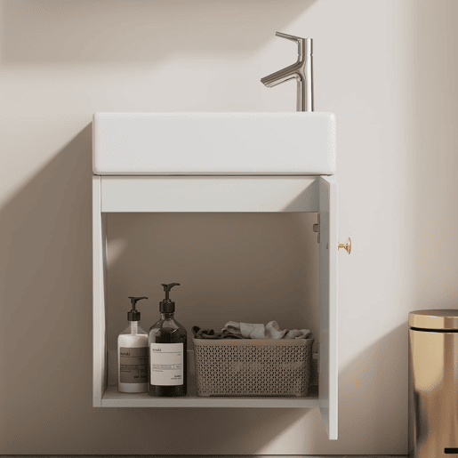 Móvel de casa de banho com lavatório e armário suspenso 46 cm - Móvel de casa de banho pequeno - Branco