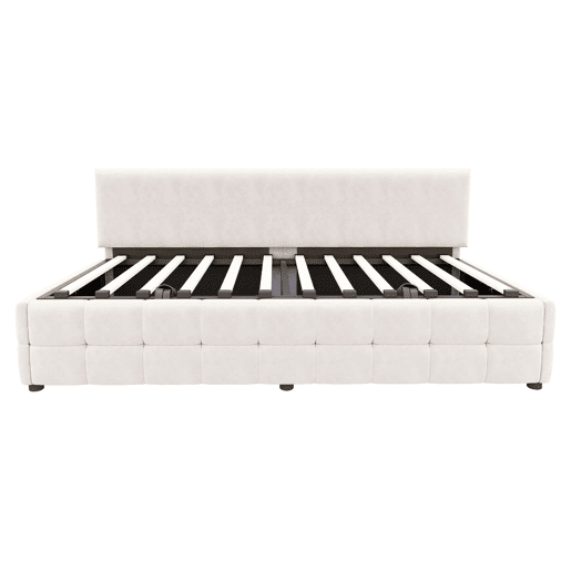 Cama individual 90x200 cm - Com arrumação hidráulica, sem apoios de braços, com padrão xadrez, bege