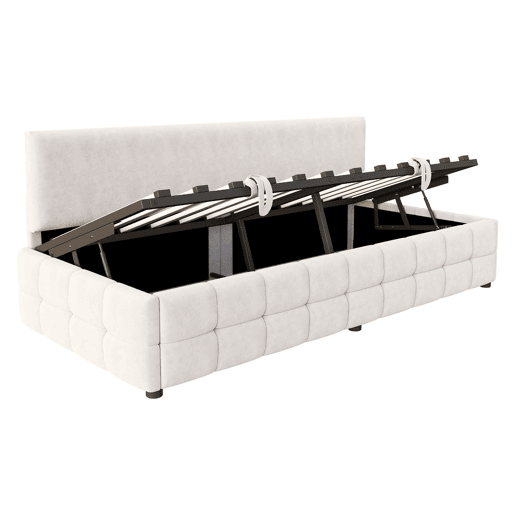 Cama individual 90x200 cm - Com arrumação hidráulica, sem apoios de braços, com padrão xadrez, bege
