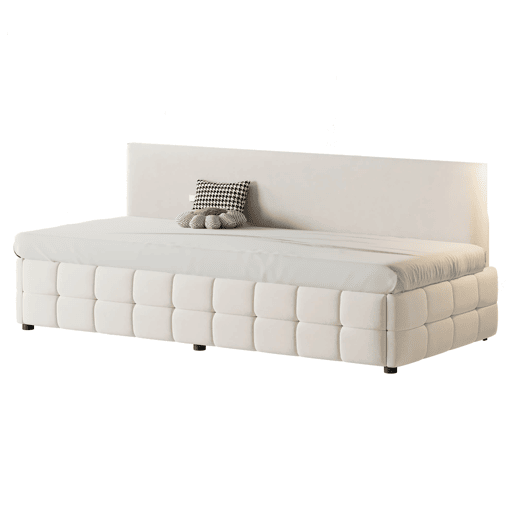Cama individual 90x200 cm - Com arrumação hidráulica, sem apoios de braços, com padrão xadrez, bege