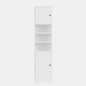 Armário de casa de banho triangular 36,5 x 24,5 x 170 cm - 3 prateleiras abertas, portas duplas, prateleiras ajustáveis, branco