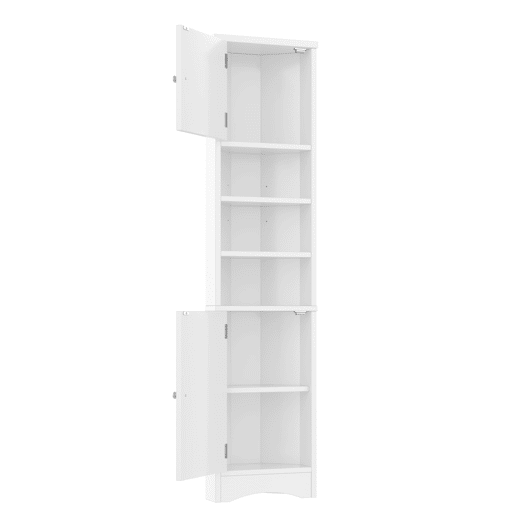 Armário de casa de banho triangular 36,5 x 24,5 x 170 cm - 3 prateleiras abertas, portas duplas, prateleiras ajustáveis, branco