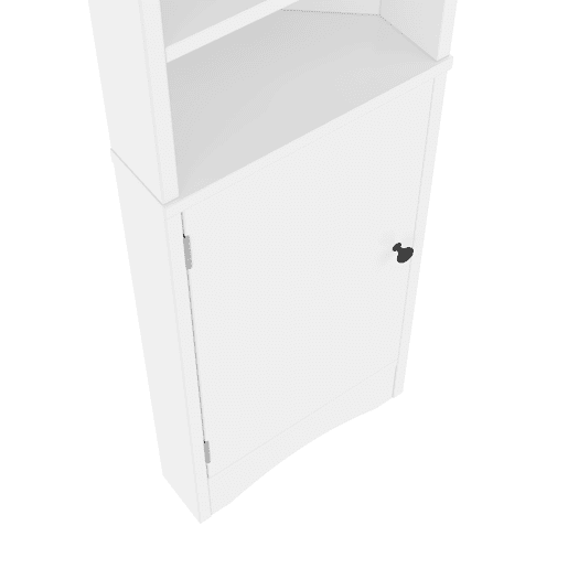 Armário de casa de banho triangular 36,5 x 24,5 x 170 cm - 3 prateleiras abertas, portas duplas, prateleiras ajustáveis, branco