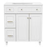 Móvel de casa de banho 82 cm - Lavatório cerâmico, arrumação multifuncional, pés em madeira - Branco