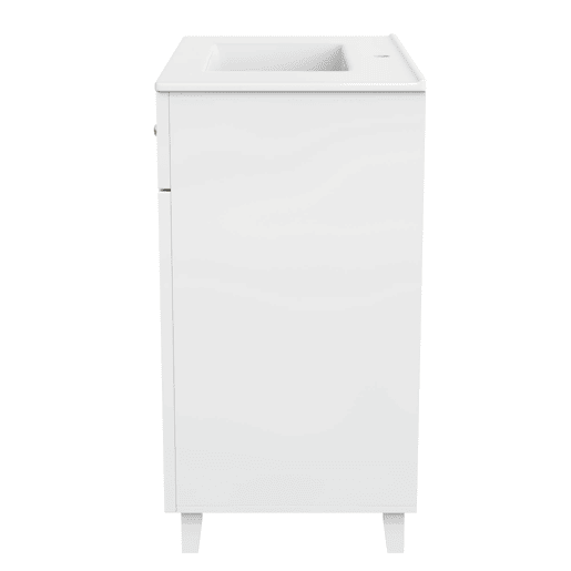 Móvel de casa de banho 82 cm - Lavatório cerâmico, arrumação multifuncional, pés em madeira - Branco Móvel de casa de banho 82 cm - Lavatório cerâmico, arrumação multifuncional, pés em madeira - Branco
