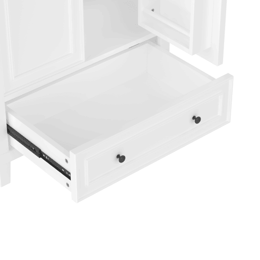 Móvel de casa de banho com pés 76x46x87 cm - Com lavatório cerâmico, grande espaço de arrumação, pés de madeira - Branco