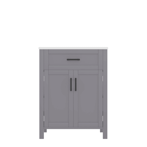 Armário de casa de banho 60x46x84,8 cm - Porta dupla, prateleiras ajustáveis, lavatório cerâmico - Cinza