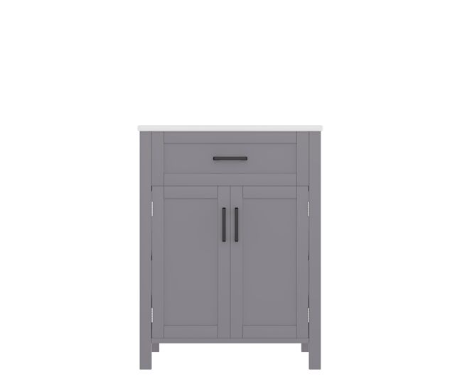 Armario de baño 60x46x84,8 cm - doble puerta, estantes ajustables, lavabo cerámico - gris