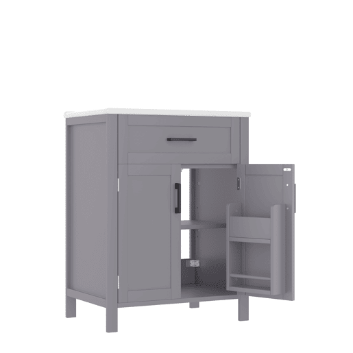 Armário de casa de banho 60x46x84,8 cm - Porta dupla, prateleiras ajustáveis, lavatório cerâmico - Cinza