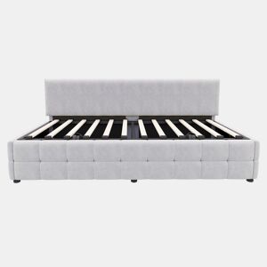 Cama individual 90x200 cm - Com arrumação hidráulica, encosto sem braços, design quadriculado - Cinza claro