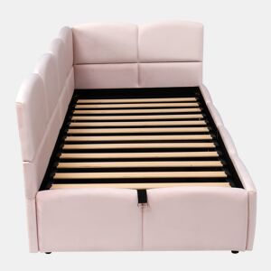 Cama estofada 90x200 cm - com estrado de ripas, USB, arrumação, rosa