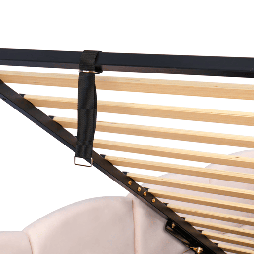 Cama estofada 90x200 cm - com estrado de ripas, USB, arrumação, rosa