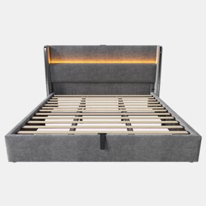 Cama hidráulica 180x200 cm - Com LED, armazenamento e portas USBType-C - Cinza