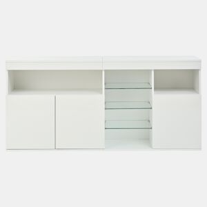 Aparador 155,5x35x72cm - 3 portas, LED, alto brilho, sem puxadores - Branco