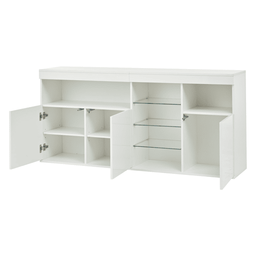 Aparador 155,5x35x72cm - 3 portas, LED, alto brilho, sem puxadores - Branco Aparador 155,5x35x72cm - 3 portas, LED, alto brilho, sem puxadores - Branco