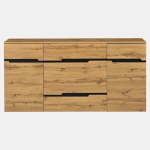 Aparador 160x40x80 cm - 2 portas, 4 gavetas, sem puxadores - Preto e madeira