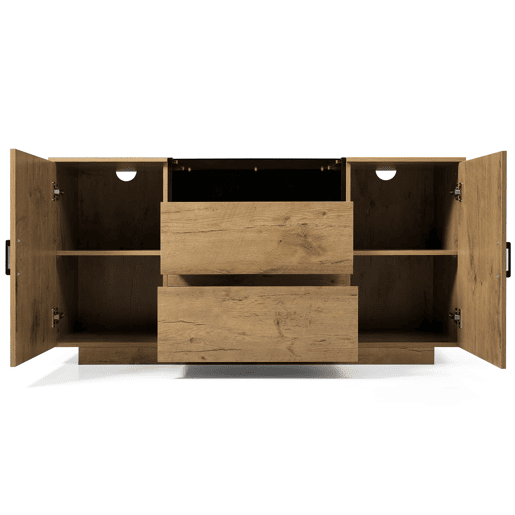 Cômoda 140x70x40 cm - 2 gavetas + 2 armários ajustáveis - Vidro ESG - Carvalho claro