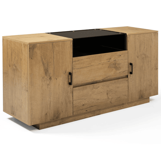 Cômoda 140x70x40 cm - 2 gavetas + 2 armários ajustáveis - Vidro ESG - Carvalho claro